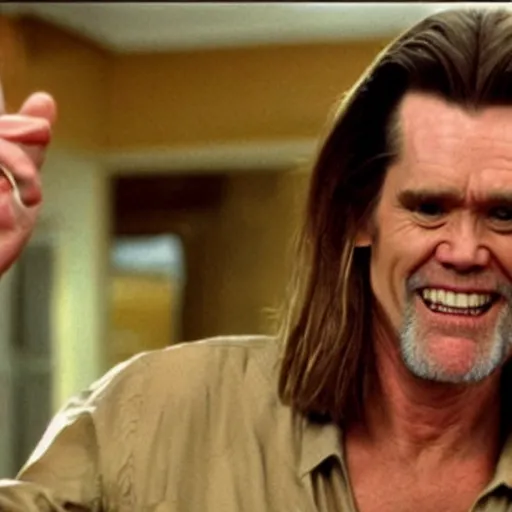 Prompt: jim carrey as the dude, the big lebowski