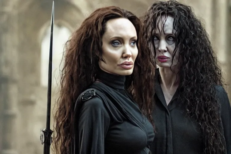 Image similar to film still Angelia Jolie as Bellatrix Lestrange in Harry Potter movie