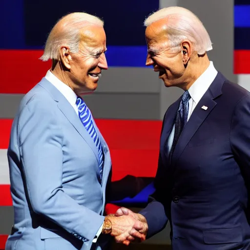 Prompt: joe biden sniffing a pile of hair while shaking hands with nobody