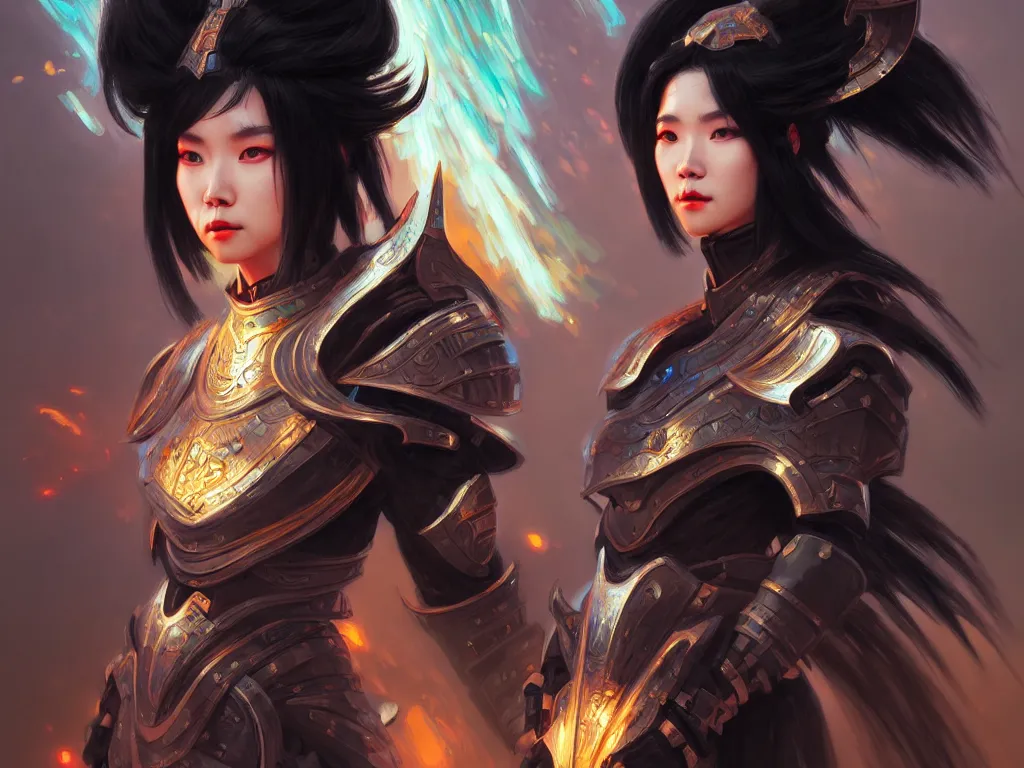 Image similar to portrait hero action pose of futuristic black hair female knights of zodiac, abstract chinese dragon concept art, d & d, at neon light ancient temple, highly detailed, digital painting, artstation, sharp focus, illustration, art by tan zi and ayanamikodon and alphonse mucha and wlop