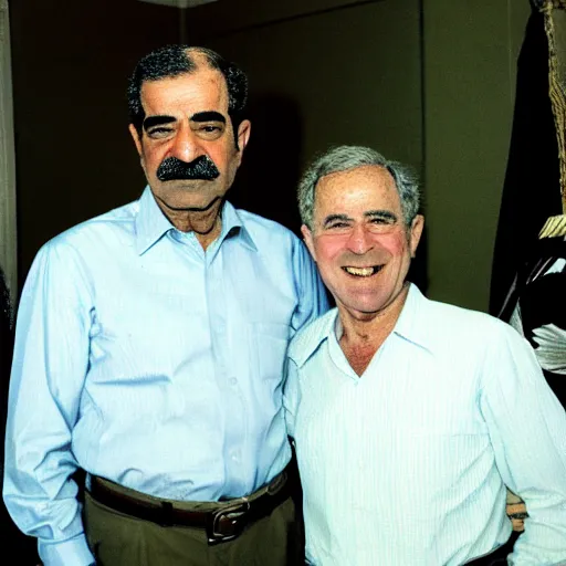 Prompt: saddam hussain with george bush, realistic, award winning, photography,