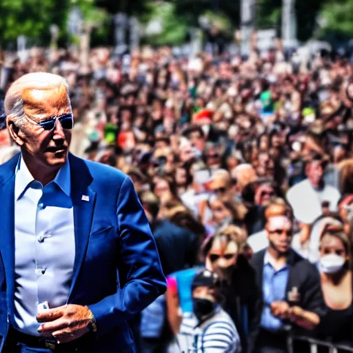 Prompt: photo of joe biden walking confusedly through a crowd, 4 k, hdr