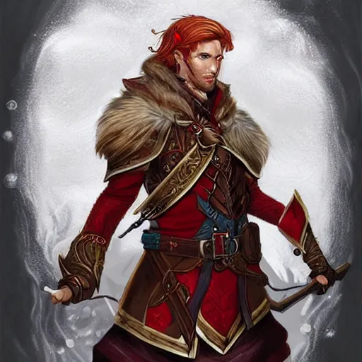 D&D portrait male half elf artificer with a red mane, | Stable Diffusion