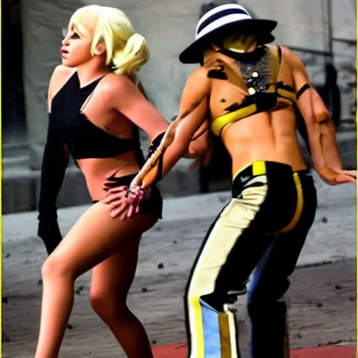 Prompt: britney fighting with lady gaga, street fighter