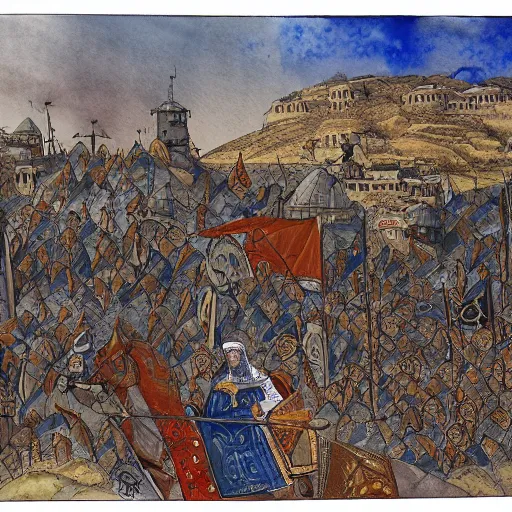 Prompt: aftermath of Byzantine Seljuk wars, watercolor, dynamic lighting, cinematic, establishing shot, extremely high detail, photo realistic, cinematic lighting, intricate line drawings, 8k resolution