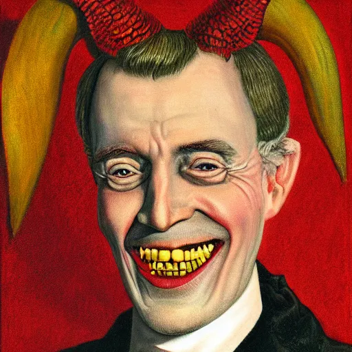 Prompt: detailed portrait of Satan grinning