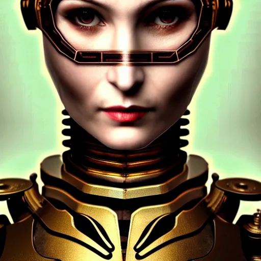 Image similar to close - up portrait of a beautiful female steampunk android in the style of ex machina,