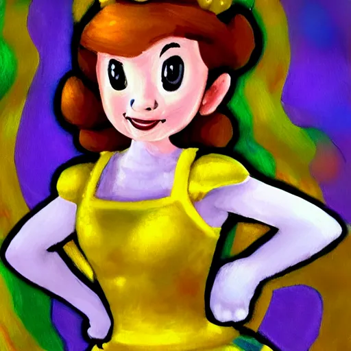 Image similar to An impressionist oil painting of Princess Daisy from Mario Strikers