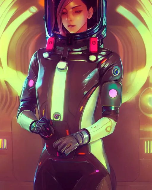 Image similar to anime visual of a female astronaut, neon, cyberpunk, futuristic suit, stunning, highly detailed, digital painting, artstation, smooth, soft focus, illustration, art by artgerm and greg rutkowski and alphonse mucha