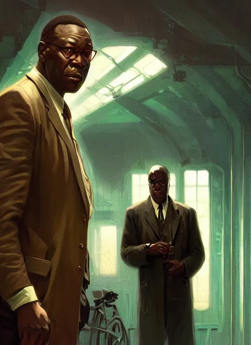 Image similar to george floyd in the green mile, highly detailed, digital painting, artstation, concept art, matte, sharp focus, illustration, true anatomy, art by artgerm and greg rutkowski and alphonse mucha