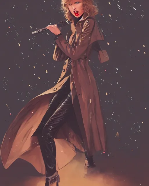 Image similar to taylor swift wearing fashionable trench coat, jesper ejsing, artgerm, petros afshar, tom whalen