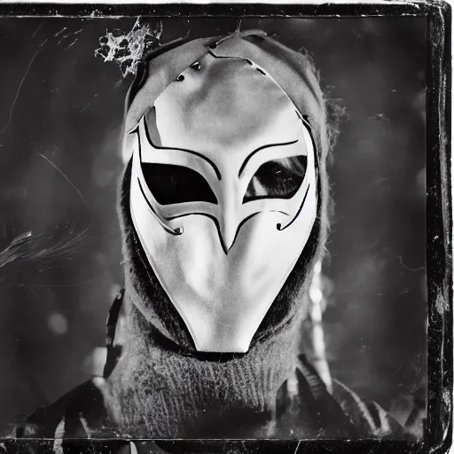 Prompt: tintype photographs of superheroes, masked wrestlers, monster hunters, technowizards