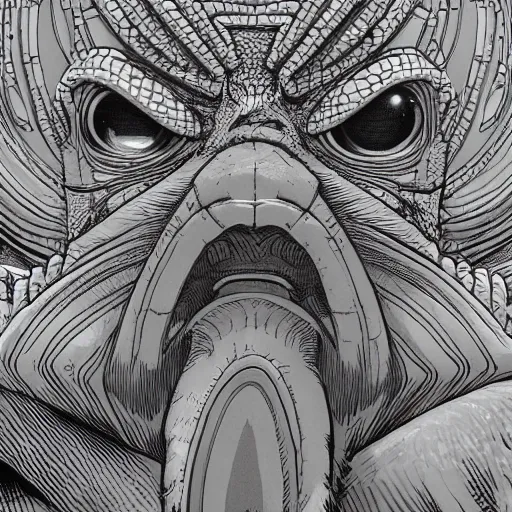 Image similar to close up portrait, intricate, highly detailed, masterful, in the style of moebius, akira toriyama, jean giraud