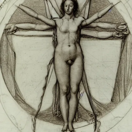 Image similar to drawing of elisabeth of austria in the style of the Vitruvian Man by Leonardo da Vinci