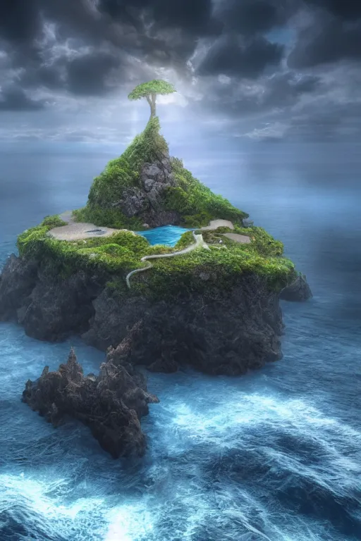 Prompt: a tiny magical island in the ocean, dramatic lighting, cinematic, establishing shot, extremely high detail, foto realistic, cinematic lighting, post processed, concept art, high details, cinematic, 8k resolution, beautiful detailed, photorealistic, digital painting, artstation, concept art, smooth, sharp focus, artstation trending, octane render, unreal engine