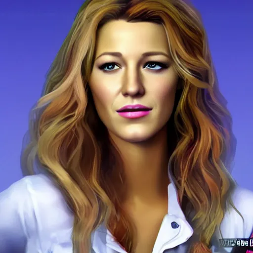 Prompt: blake lively portrait, gta, game, character, highly detailed, 8 0 s