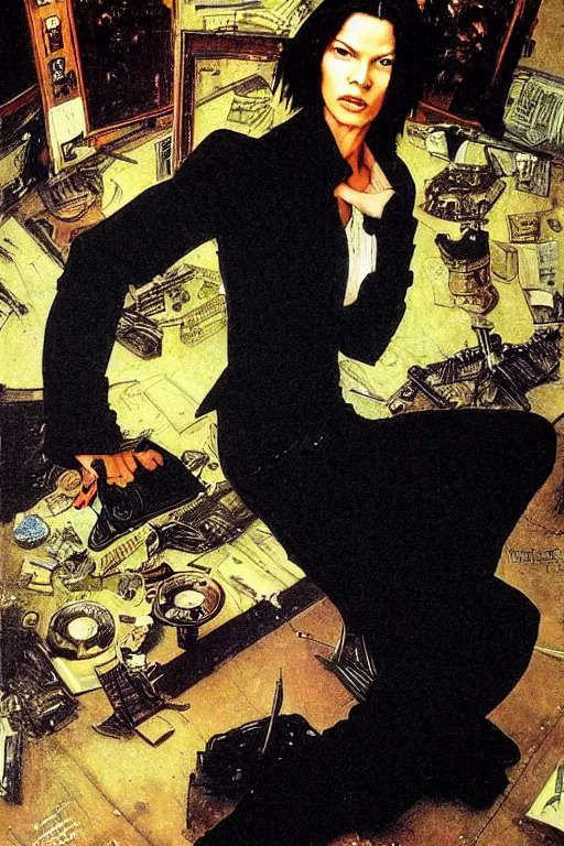 Image similar to Neo from Matrix painted by Norman Rockwell