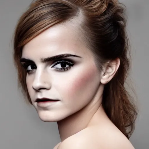 Prompt: Heavy Contour makeup look eye shadow smokey eyes fashion model face emma watson by artgem