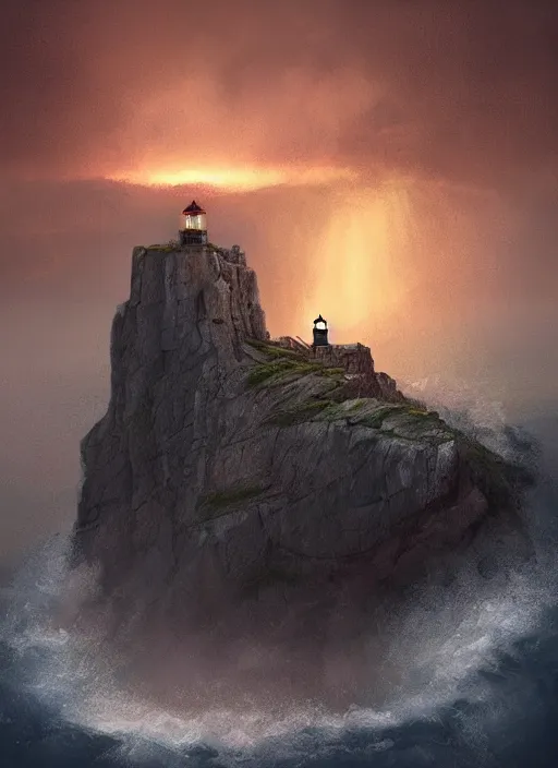 Image similar to light house on a cliff in a thunderstorm at night, dramatic lighting, cinematic, establishing shot, extremly high detail, photo realistic, cinematic lighting, post processed, concept art, artstation, matte painting, style by eddie mendoza, raphael lacoste, alex ross