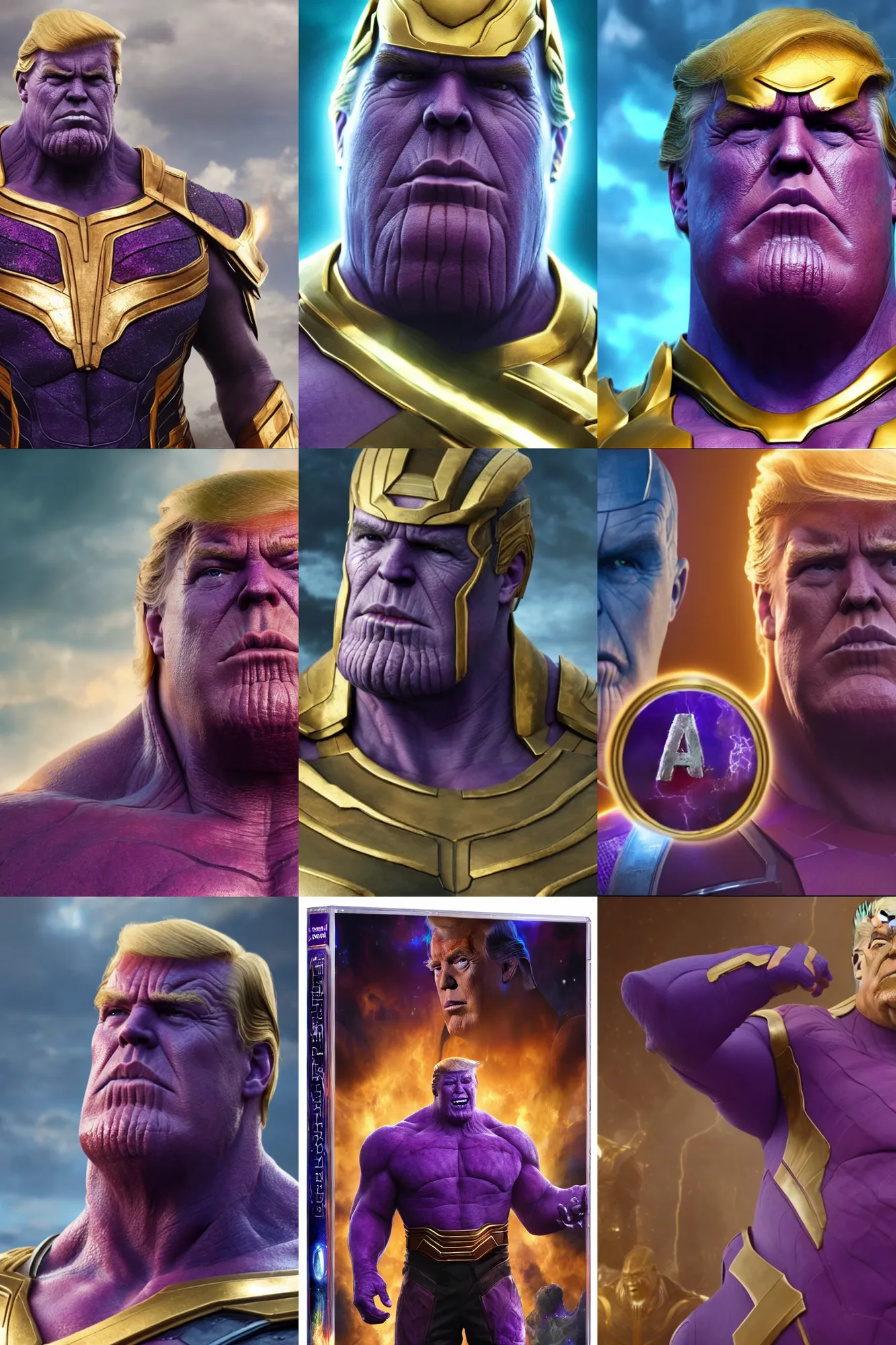 Prompt: portrait of Thanos Played by Donald Trump in The Avengers movie DVD 8K