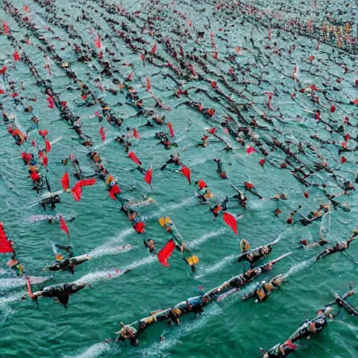 Prompt: Aerial View of millions of China people rushing towards Taiwan for food and safety, photorealistic, ultra-detailed