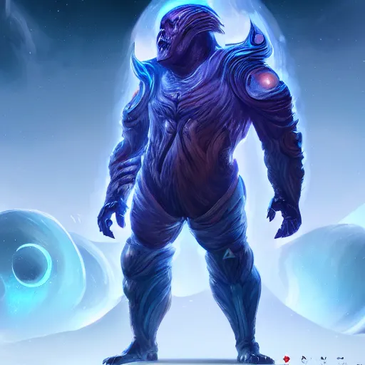 Prompt: a celestial giant in space, character design, concept art, deep colours, light blue, trending on art station, unreal engine 5, large