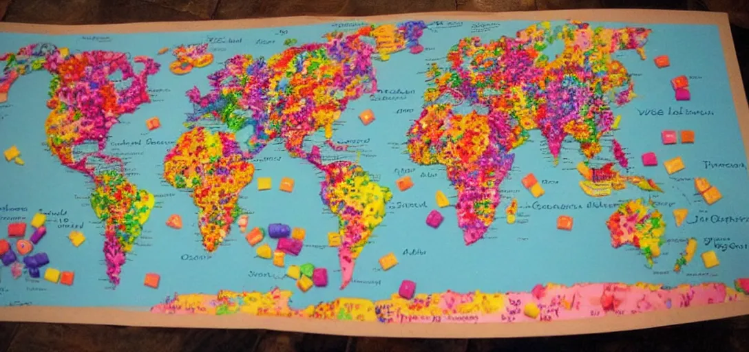 Image similar to world map made out of candy pieces