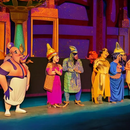 Image similar to a long line of sad people waiting to speak with the genie from Aladdin by Disney