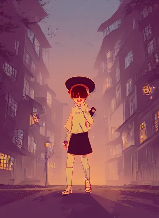 Prompt: trick or treater walking the street halloween night. clean cel shaded vector art. shutterstock. behance hd by lois van baarle, artgerm, helen huang, by makoto shinkai and ilya kuvshinov, rossdraws, illustration, art by ilya kuvshinov