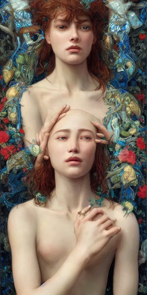 Image similar to epic masterpiece full body portrait a woman crying, beautiful face and flawless skin, perfect hands by Edgar Maxence and Ross Tran and Michael Whelan