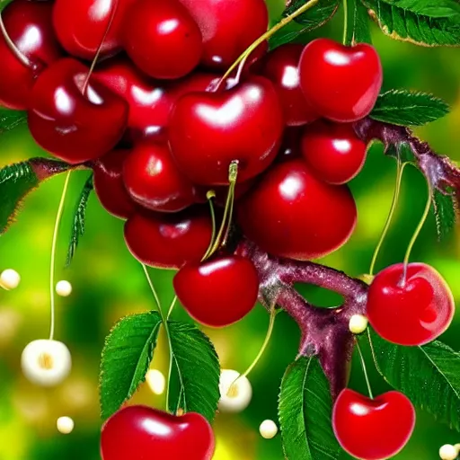 Image similar to Cherry explosion, realistic explosion, cherries exploding