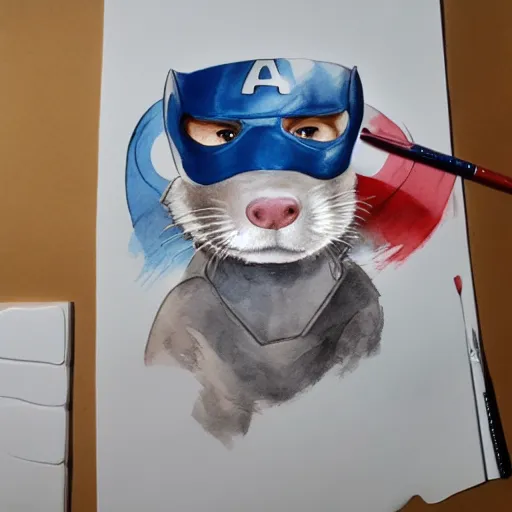 Image similar to A ferret as Captain America, Watercolour and pen