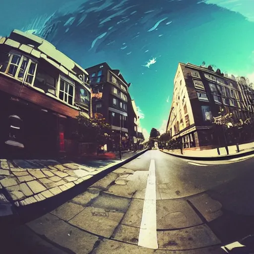 Prompt: street view, old!!, trending on artstation, fisheye!!! lens