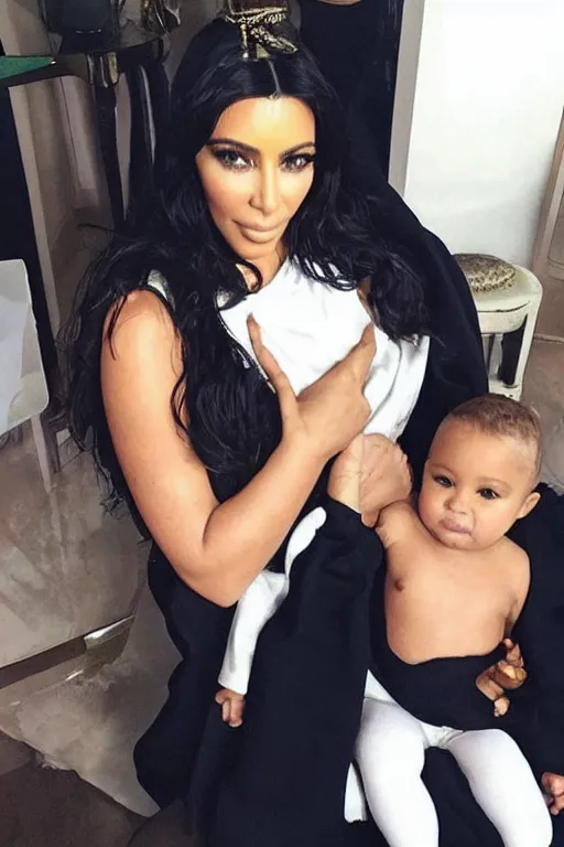 Image similar to kim kardashian as the madonna with child, trending on instagram