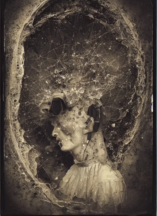 Image similar to old wetplate daguerreotype grafted demons, explosion of data fragments, fractal, intricate, elegant, highly detailed, parallax, leica, medium format, subsurface scattering, by jheronimus bosch and greg rutkowski and louis jacques mande daguerre