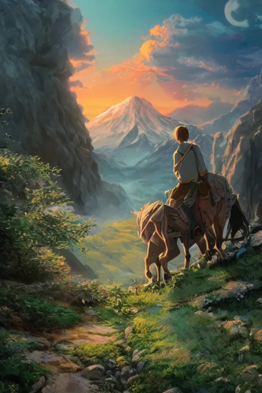 Prompt: still from the lord of the rings movie, 4 k digital paint by studio ghibli hayao miyazaki. vivid colours, vaporwave lighting style, very sharp and detailed. trending on artstation and behance.