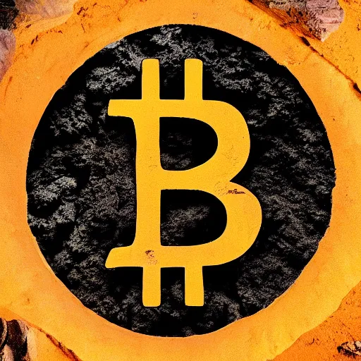 Image similar to ancient cave coal painting of bitcoin logo and few animals