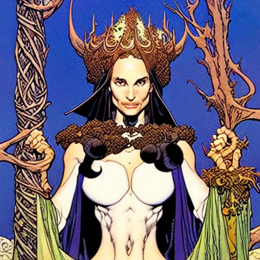 Image similar to a portrait of natalie portman as a druidic wizard by rebecca guay, michael kaluta, charles vess and jean moebius giraud