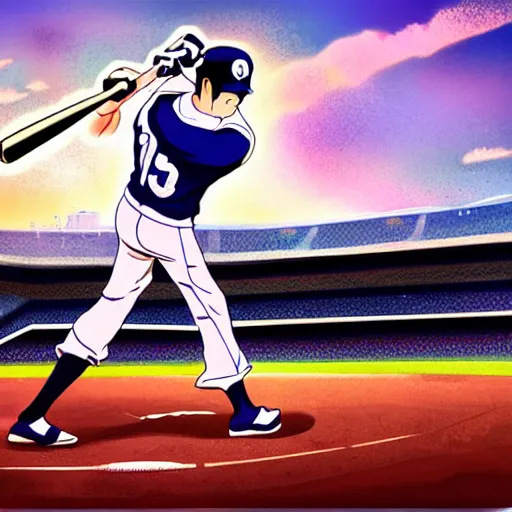 Prompt: George Constanta hitting a home run at Yankee stadium in an anime art style