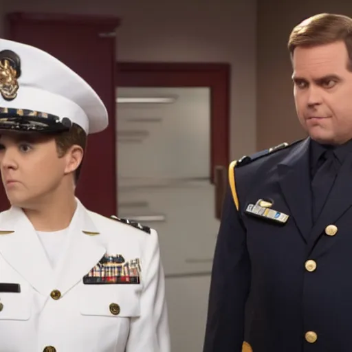 Prompt: a still of from the office crossover with the the navy