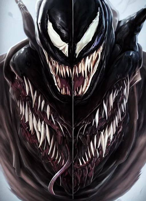 Image similar to An epic fantasy comic book style portrait painting of Venom, unreal 5, DAZ, hyperrealistic, octane render, cosplay, RPG portrait, dynamic lighting