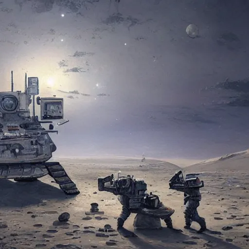 Prompt: Tanks playing chess on the moon oil painting by Greg Rutkowski