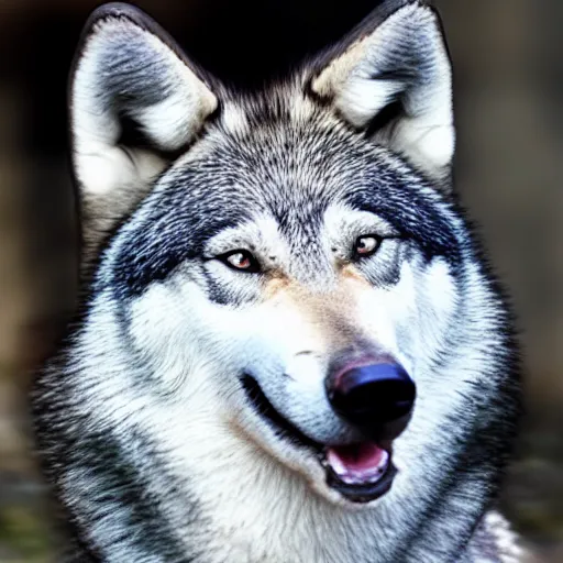 Prompt: smiling wolf dog
