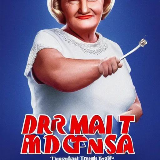 Prompt: donald trump as mrs doubtfire. poster for hollywood blockbuster