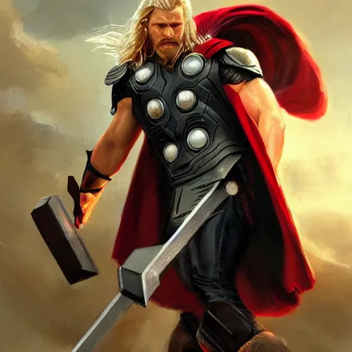 Image similar to thor, god of thunder, art by wlop