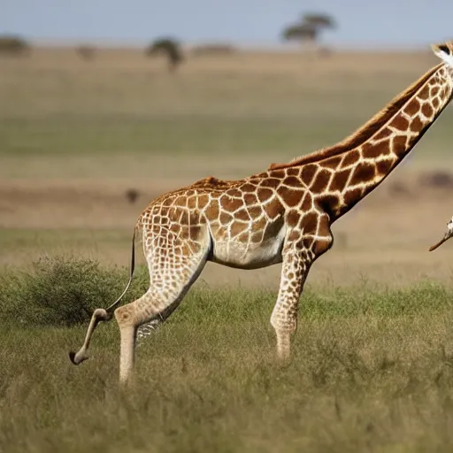 Prompt: giraffe chasing a lion