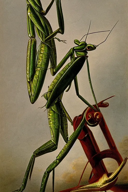 Image similar to praying mantis on saxaphone, by pierre - joseph redoute