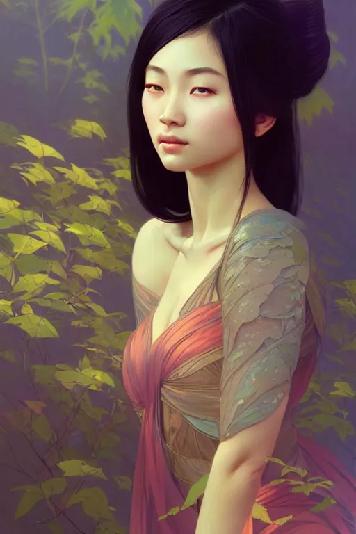 Prompt: a beautiful asian girl, fantasy, portrait, sharp focus, intricate, elegant, digital painting, artstation, matte, highly detailed, concept art, illustration, ambient lighting, art by ilya kuvshinov, artgerm, Alphonse mucha, and Greg Rutkowski