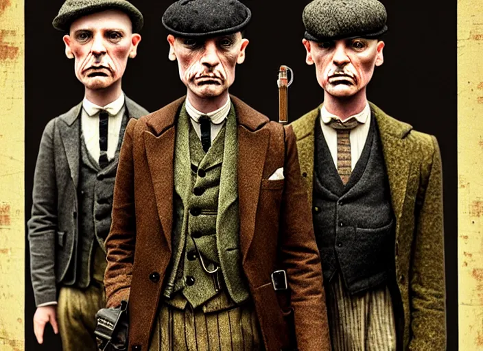 Image similar to peaky blinders crew made of shimps, poster, matte painting, 3 - d highly detailed, in the style of mark ryden,