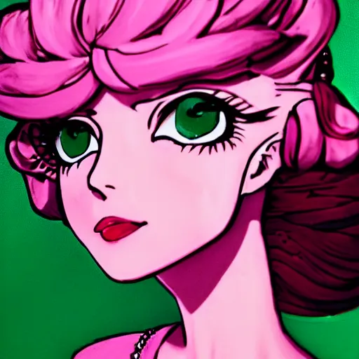 Image similar to beautiful pink little girl, profile picture, vintage fashion, highly detailed, reflection, 8 k, realistic artwork, hd, inspired by jojo bizarre adventure, 9 0 s anime art style